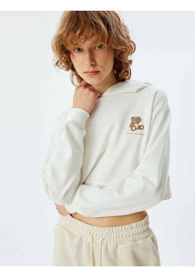 Koton Şortlu Pijama Takımı Crop Kapüşonlu Üst Ve Şort Ekru 5wlk40242mk Ekru