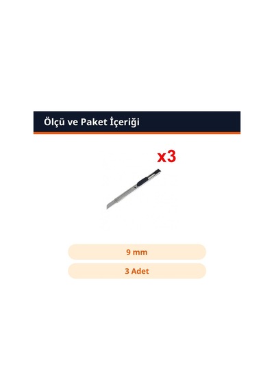 Trobus Falçata Tipi Dar Maket Bıçağı Çelik İnce Uçlu 9 Mm 3 Adet