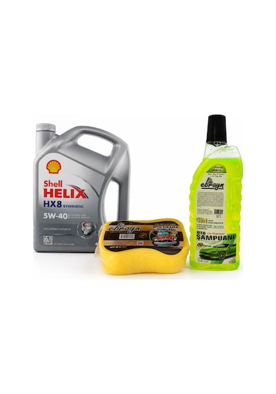 Shell Helix HX8 5W-40 Motor Yağı 4 L + Oto Şampuan 1000 ML + Yıkama Süngeri
