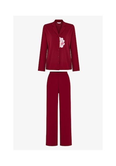 Penti Bordo Happiness Uzun Kollu Gömlek Pantolon Pijama Takımı