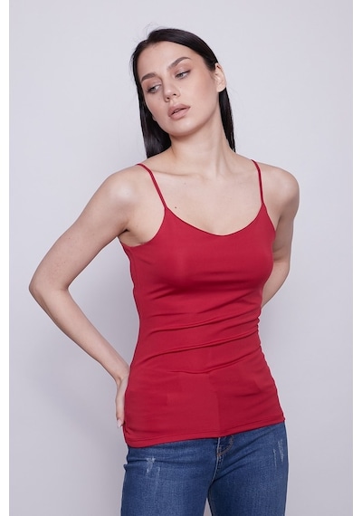 Jument Parlak Kumaş İp Askılı Şık Body-Kırmızı