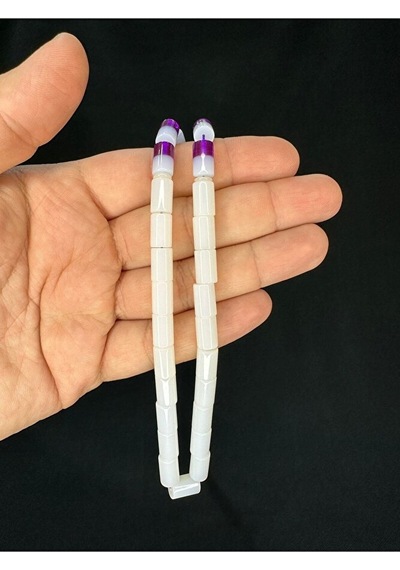 Mor Beyaz Geçişli Toz Kehribar Tesbih Kesme Kesim 11mmx7mm T-693