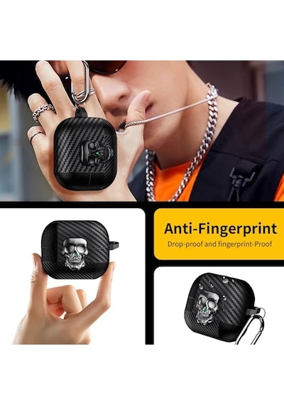 Samsung Galaxy Buds 3 Fe/buds 3 Pro/buds 3 Kılıf Kapak Kafatası Kilitli Ve Anahtarlıklı Erkekler İçin, Komik Karbo Diğer