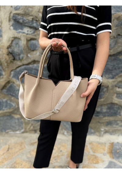 Just Polo Kadın Orijinal Just Polo Yumuşak Deri Ayarlanabilir Askılı Lüks El Ve Omuz Çantası Shoulder Bag Bej