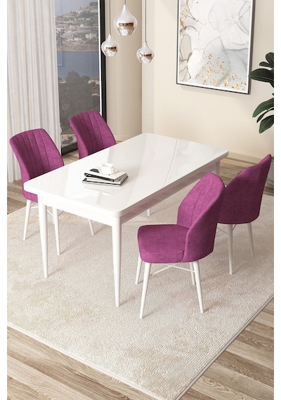Canisa Arp Serisi 70x110 Sabit Mutfak Masası Takımı Beyaz Masa 4 Mor Sandalye Beyaz Masa Sandalye Mor Canisa Arp Serisi 70x110 Sabit Mutfak Masası Takımı Beyaz Masa 4 Mor Sandalye Beyaz Masa Sandalye Mor