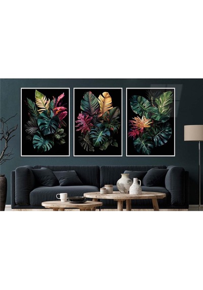 Alüminyum Çerçeveli Gerçek Cama Baskı Sanat Temalı 3'lü Set Cam Tablo 0076