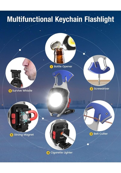 Ayrex Mini El Feneri, Cob Anahtarlık, El Feneri, 7 Modlu, Usb Şarj Edilebilir Çalışma Lambası, 800 Lümen, Çok Fo