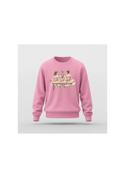 Ada Kostüm Tasarım Üç Balerin Baskılı Basic Sweatshirt Pembe