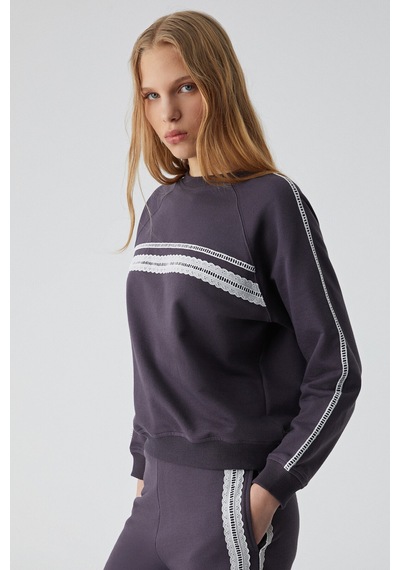 ETHIQUET JINX Kadın %100 Pamuk Kapüşonlu Fermuarlı Mor Sweatshirt