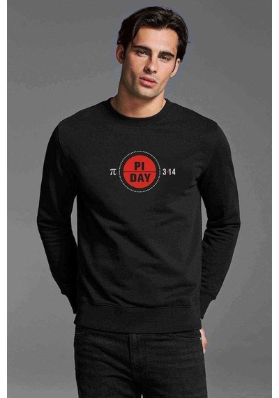 14 Mart Dünya Pi Günü Baskılı Siyah Erkek Örme Sweatshirt (528550582)