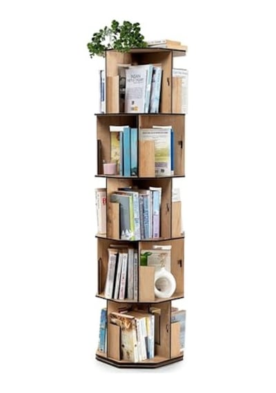 Vigo Wood 360 Döner Kitaplık Modern Ve Dekoratif Çok Katmanlı Ahşap Kitap Ve Dergi Rafı Meşe, 5 Raflı Abanoz - Beyaz Vigo Wood 360 Döner Kitaplık Modern Ve Dekoratif Çok Katmanlı Ahşap Kitap Ve Dergi Rafı Meşe, 5 Raflı Abanoz - Beyaz