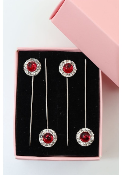 Numetal 4lü Kristal Taşlı Eşarp Iğnesi. Şal Iğnesi. Türban Iğnesi. Başörtü Iğnesi. Eşarp Ve Şal Iğnesi Gümüş Gri
