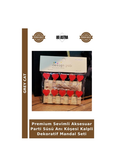 Premium Sevimli Aksesuar Parti Süsü Anı Köşesi Kalpli Dekoratif Mandal Seti