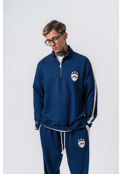 Respire Erkek Şerit Detaylı Yarım Fermuarlı Modal Sweatshirt Lacivert