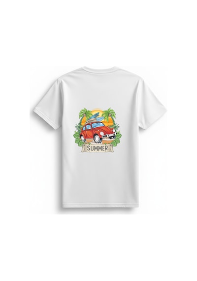Paybuy Yaz Retro Beetle Sörf Tasarımı Baskılı Kadın Tişört Beyaz