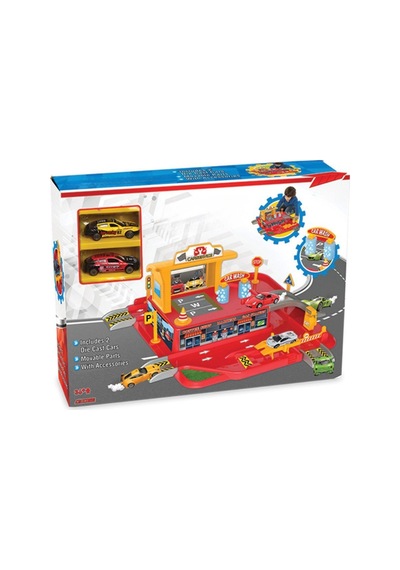 Büyük Boy Otopark Seti - 2 Adet Die-cast Metal Araba Hediyeli Eğitici Garaj Seti Çok Renkli