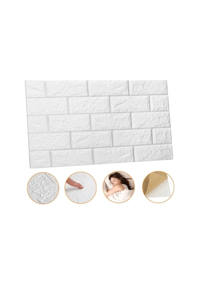 70X38cm Kendinden Yapışkanlı 3D Beyaz Duvar Kaplama Kağıdı Paneli
