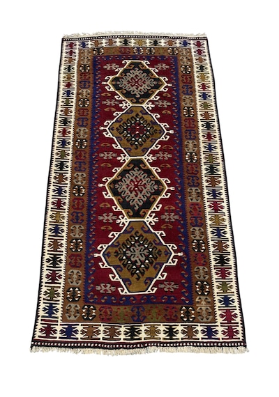 El Dokuması Uşak Eşme Kilimi 120x230 Kök Boyası %100 Doğal Yün Kilim Renkli