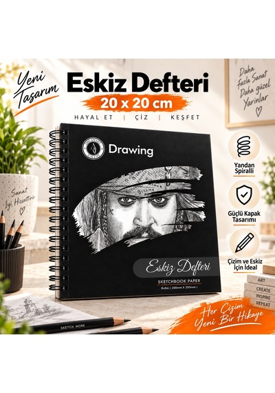 Dreamart Galery Eskiz Defteri 20x20 50 Yaprak Bej Kağıt Spiralli Karakalem Cizim Defteri