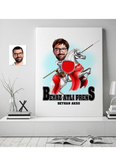Kişiye Özel Beyaz Atlı Prens Karikatürlü Kanvas Tablo (50 X 70 Cm (409500256)