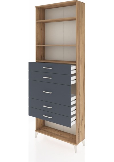 Arges Dolap 3 Raflı 5 Çekmeceli 88x30x243 Çam-antrasit Atlas Çam