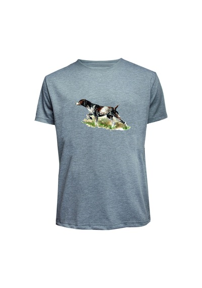 Baranışık Unisex Av Köpeği Baskılı Tişört Pamuk Penye Süprem Basic Gri