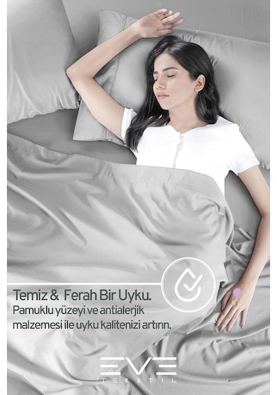 Eve Tekstil Pamuklu Çift Kişilik Rainforce Kumaş Lastikli Çarşaf Ve Yastık Kılıfı Set Açık Gri