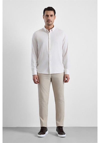 Süvari Ekru Slim Düğmeli Yaka Casual Gömlek Gm1008400366-bj1