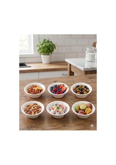 12 Cm Melamin Müsli Ve Hoşaf Kasesi Çerezlik Çorba/salata Kase 400 Ml 6 Adet Sosluk,atıştırmalık Beyaz