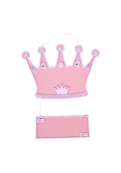 Süsle Bebek Ve Parti Taçlı İsimlikli Ahşap Kapı Süsü, Pembe Çok Renkli