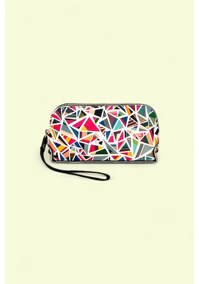 Me-vo Geometrik Desenli Renkli Clutch El Çantası, Fermuarlı, Bileklikli Çok Renkli