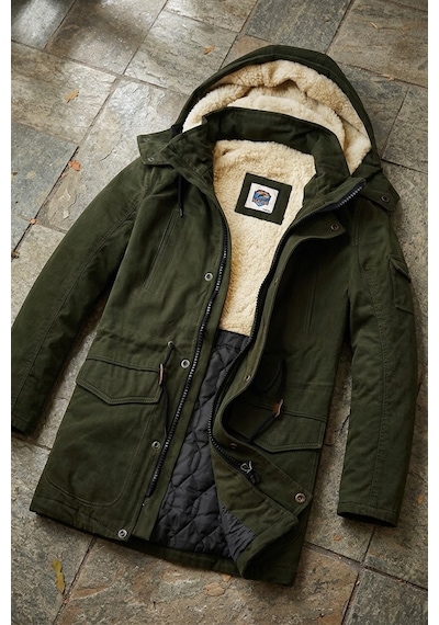 Alaska The Last Frontier Slim Fit Çıkarılabilir Kapüşonlu Gabardin Uzun Parka Kaban Haki
