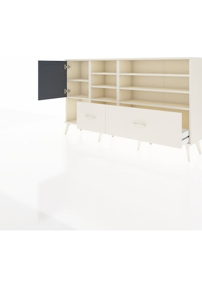 Arges Konsol 8 Raflı 2 Çekmeceli Tek Kapaklı 176x30x99 Aytaşı-antrasit/aytaşı Antrasıt/aytası - Aytası