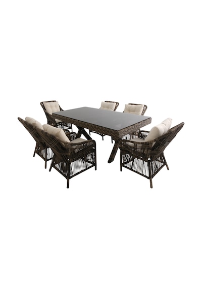 Bossa Rattan Bahçe Masa Takımı 100x200 6 Kişilik Bahçe Mobilyası Gri