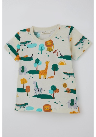 Breeze Erkek Çocuk Şortlu Pijama Takımı Safari Temalı Sevmli Hayvancıklar Desenli 1.5-5 Yaş, Sarı