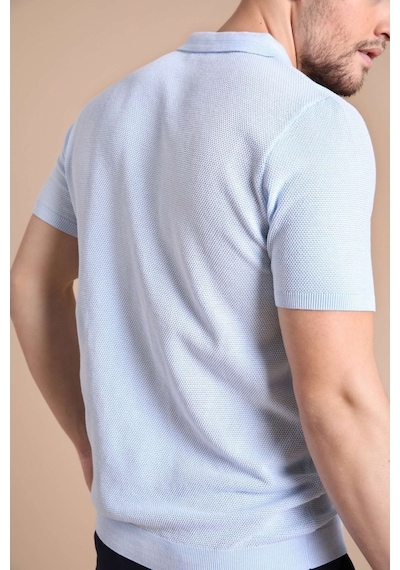 Ferraro A.Mavi/Beyaz Kuşgözü Desenli Polo Yaka Erkek Triko T-Shirt Mavi