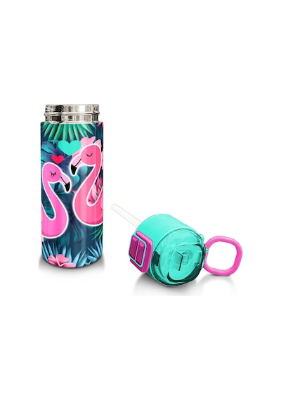 Coral High Kids Neon Mercan Su Yeşili Flamingo Desenli Pipetli Ve Direkt İçim Çelik Termos 500 Ml 31819 Su Yeşili