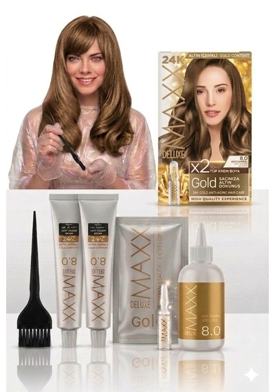 Maxx Deluxe Golden Beauty Set Saç Boyası 8.0 Açık Kumral 2 Adet + Fırça+pratik Boya Kabı
