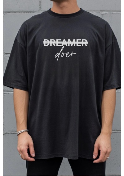 Freedom Store Unisex Oversize 24/1 Penye Dtf Baskılı Tişört - Dtf292 Siyah