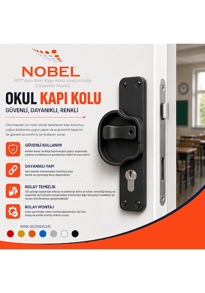 10 Adet Okul Kapı Kolu Kreş, Anaokulu Ve Sınıf Kapıları İçin Çocuk Korumalı Emniyetli Dayanıklı Plastik Kapı Kolu - Siyah