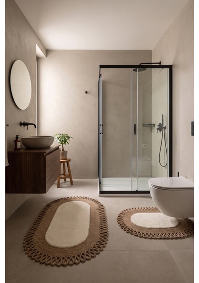 Banyo Paspası Takımı 60x100+40x60 Cm Dış Trikot Bej & Camel