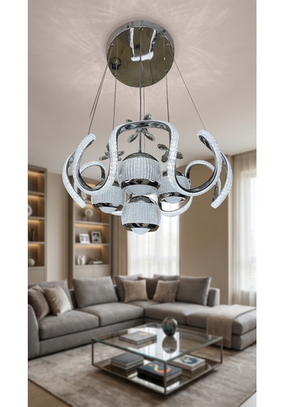 Arya Xl Yakamoz 4 Top Simli Slikon Modern Sarkıt Salon Avizesi Krom