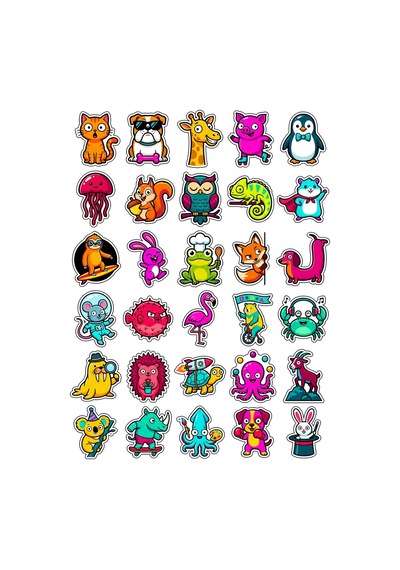 30 Adet Komik Hayvan Karikatür Sticker Seti - Laptop Defter Telefon Ajanda Çok Renkli