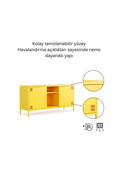 Pera Tv Ünitesi, Tv Dolabı,2 Kapaklı, Açık Raflı 130,50 X 40 X 64,50 Cm Ral 1018 Sarı Pera Tv Ünitesi, Tv Dolabı,2 Kapaklı, Açık Raflı 130,50 X 40 X 64,50 Cm Ral 1018 Sarı
