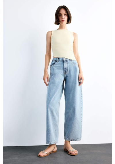 Defacto Wide Baggy Fit Yıkamalı Jean Pantolon F7501ax25smnm85 Indigo