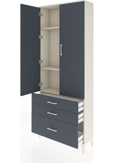 Arges Dolap 3 Raflı 3 Çekmeceli 2 Kapaklı 88x30x221 Aytaşı-antrasit Aytası