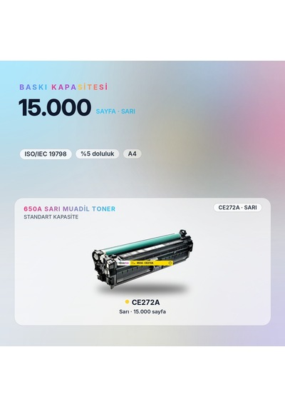 Hp 650a Ce272a Sarı Uyumlu Toner - Çipli / Color Laserjet Enterprise Cp5525 / M750