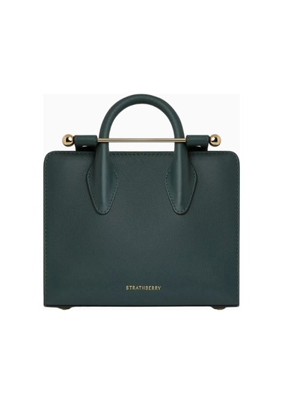 Strathberry Nano Tote Çanta Bottle Green, Deri Ve Zincir Askılı Omuz Çantası Yeşil
