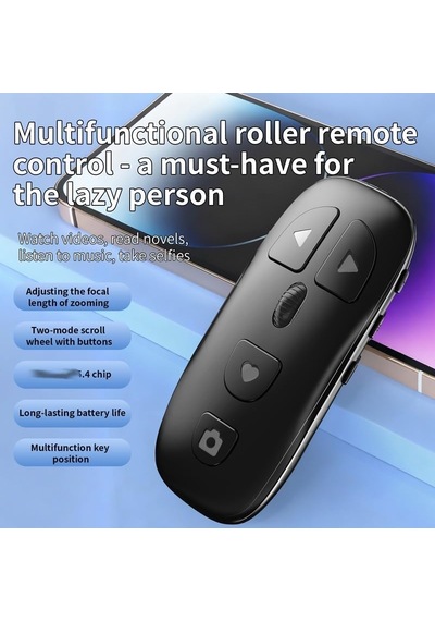 Bluetooth Sayfa Çevirme Kumandası Tekerlekli Uzaktan Kontrol Cihazı Telefon Tablet Uyumlu Video Kaydırma E-kitap Okuma Selfie Çekim Medya Kontrol Aleti Kr-06 Gri