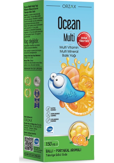 Multi Multivitamin Multimineral + Omega3 Balık Yağlı, Ballı Portakal Aromalı Şurup 150 Ml